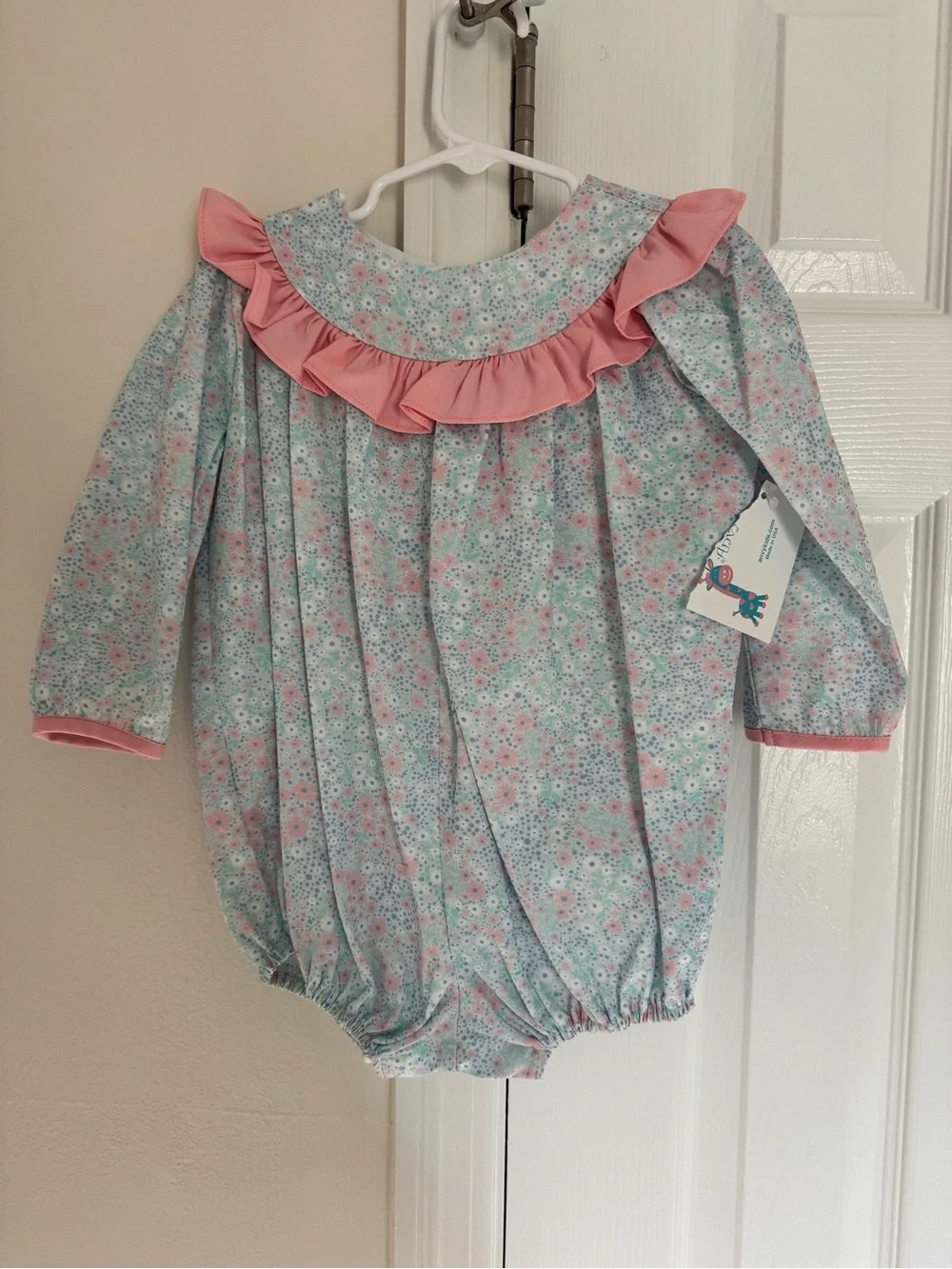 Baby Floral Ruffle One-Piece Romper in Light Blue and Pink